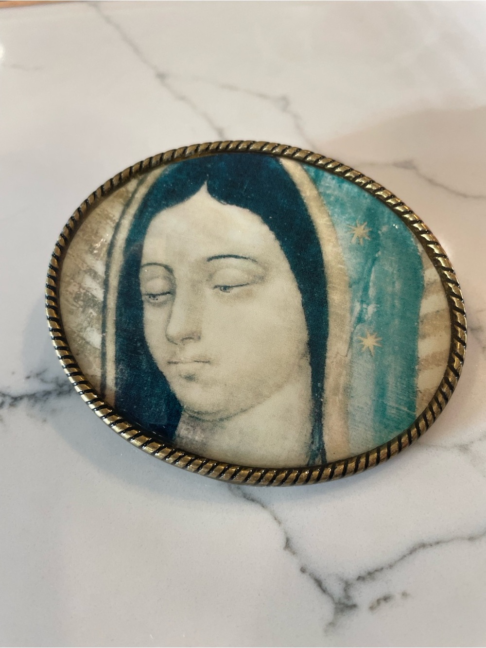 Our Lady of Guadalupe Oval Western Style Belt Buckle, Made in Spain